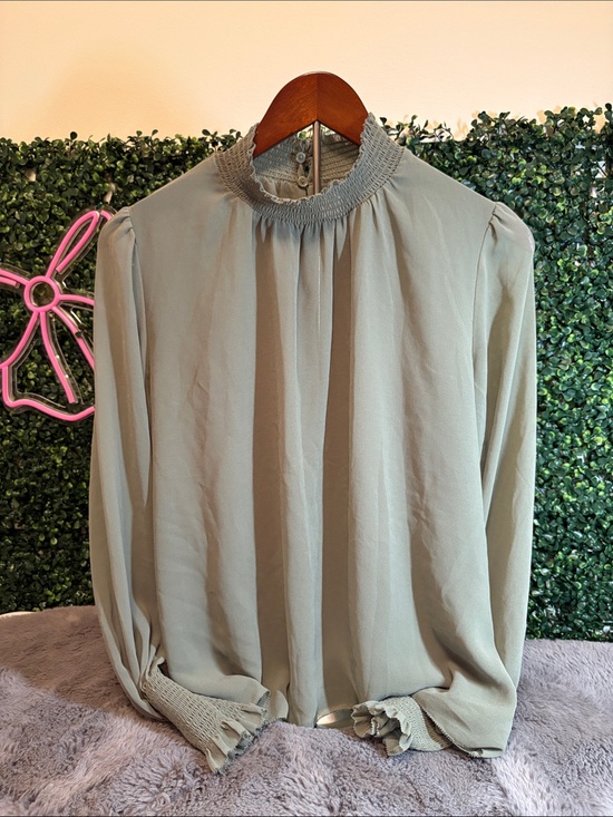 Wilfred Tops - Wilfred Sage Green Smocked Neck Long Sleeve Blouse Size Large
